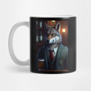 Wild And Classy Barkeeper Wolf In A Suit - Unique Wildlife Art Print For Fashion Lovers Mug